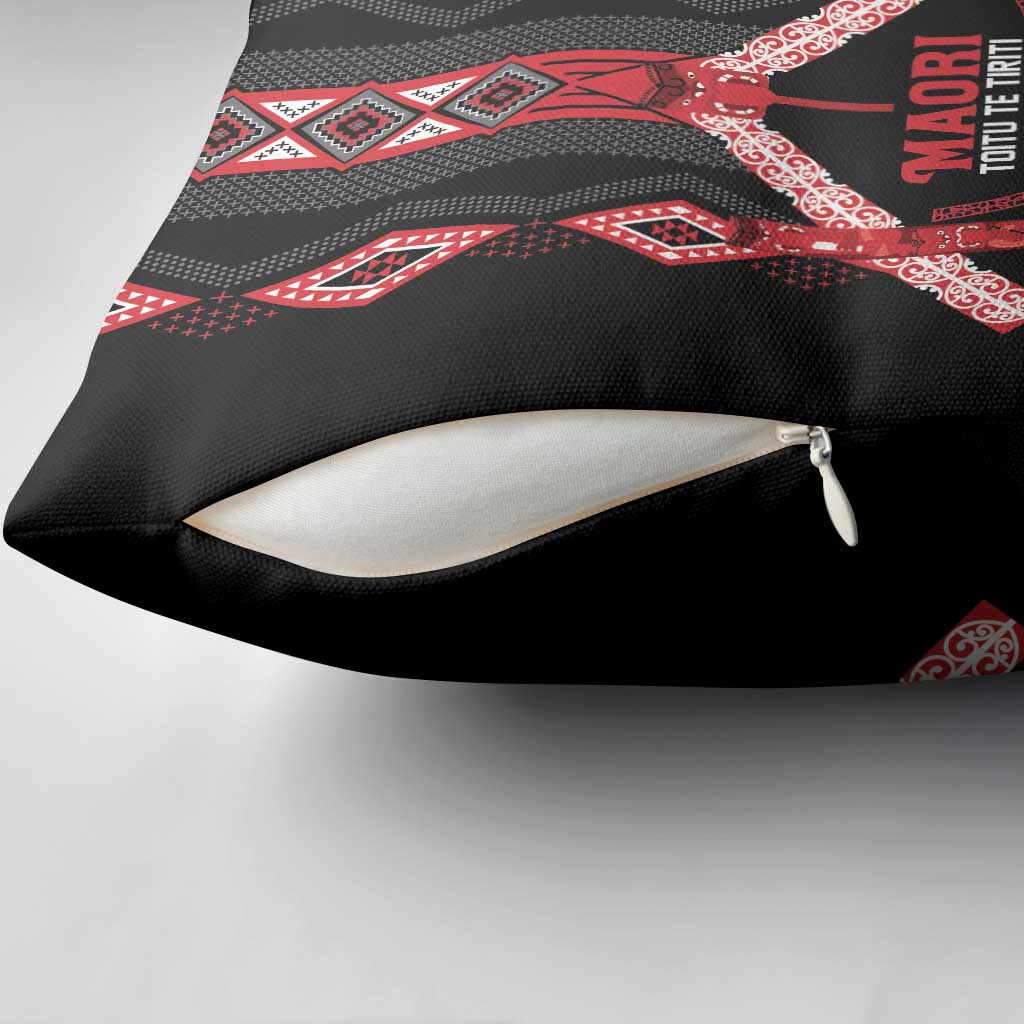 Toitu Te Tiriti Waitangi Pillow Cover Black Wharenui House - Polynesian Pride