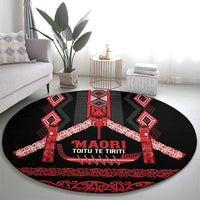 Toitu Te Tiriti Waitangi Round Carpet Black Wharenui House LT9 - Polynesian Pride