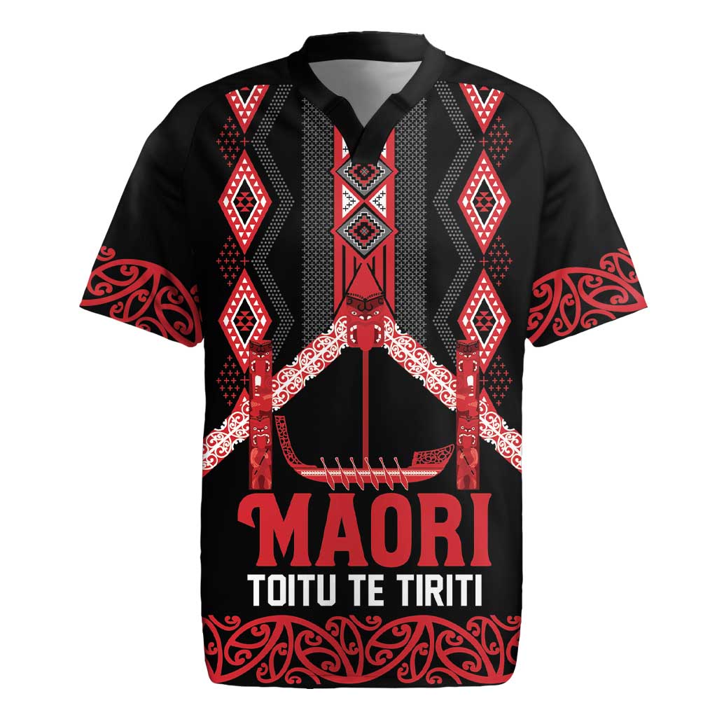 Toitu Te Tiriti Waitangi Rugby Jersey Black Wharenui House - Polynesian Pride