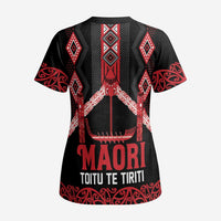 Toitu Te Tiriti Waitangi Scrub Top Black Wharenui House - Polynesian Pride