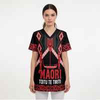 Toitu Te Tiriti Waitangi Scrub Top Black Wharenui House - Polynesian Pride