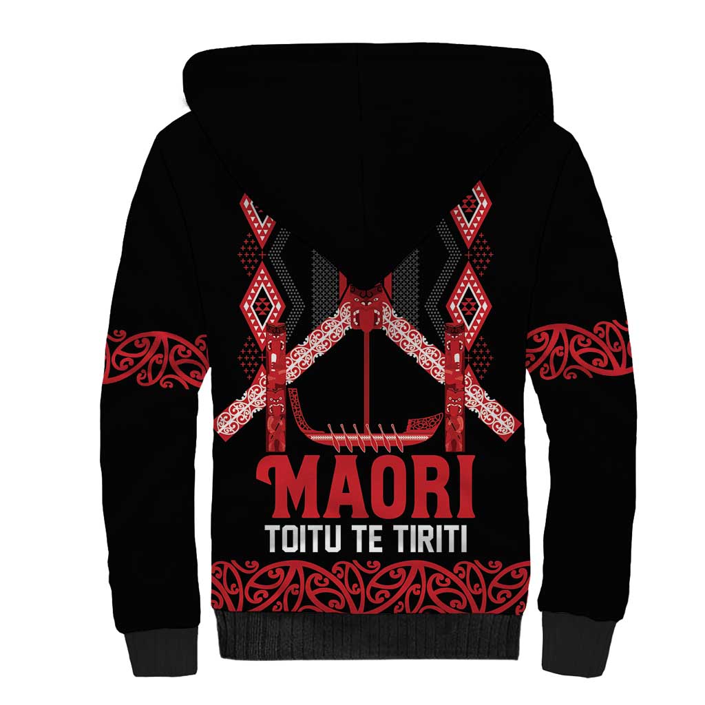 Toitu Te Tiriti Waitangi Sherpa Hoodie Black Wharenui House LT9 - Polynesian Pride
