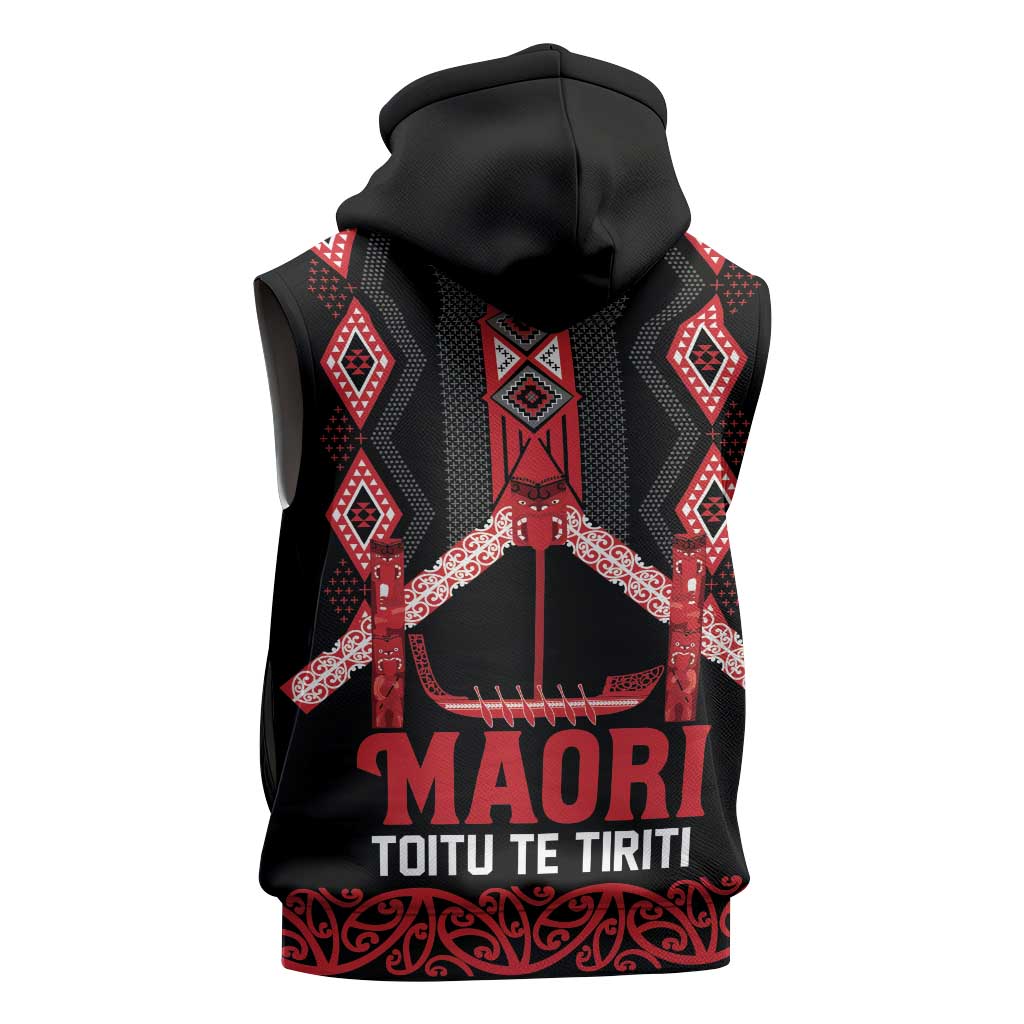 Toitu Te Tiriti Waitangi Sleeveless Hoodie Black Wharenui House LT9 - Polynesian Pride