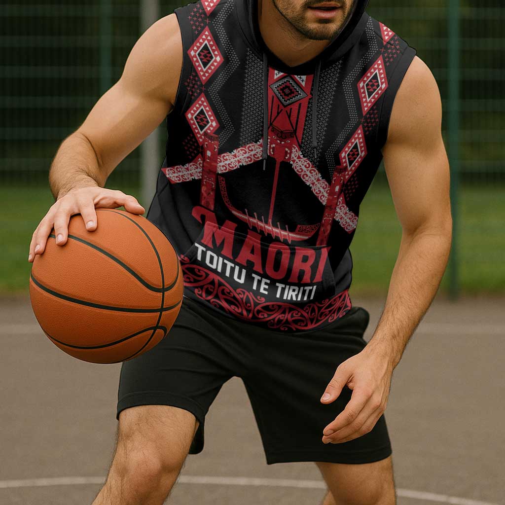 Toitu Te Tiriti Waitangi Sleeveless Hoodie Black Wharenui House LT9 - Polynesian Pride