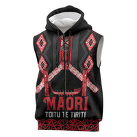 Toitu Te Tiriti Waitangi Sleeveless Zip Hoodie Black Wharenui House LT9 Black - Polynesian Pride