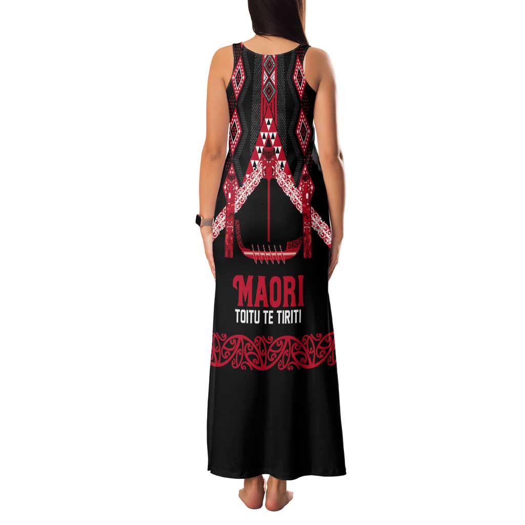 Toitu Te Tiriti Waitangi Tank Maxi Dress Black Wharenui House - Polynesian Pride