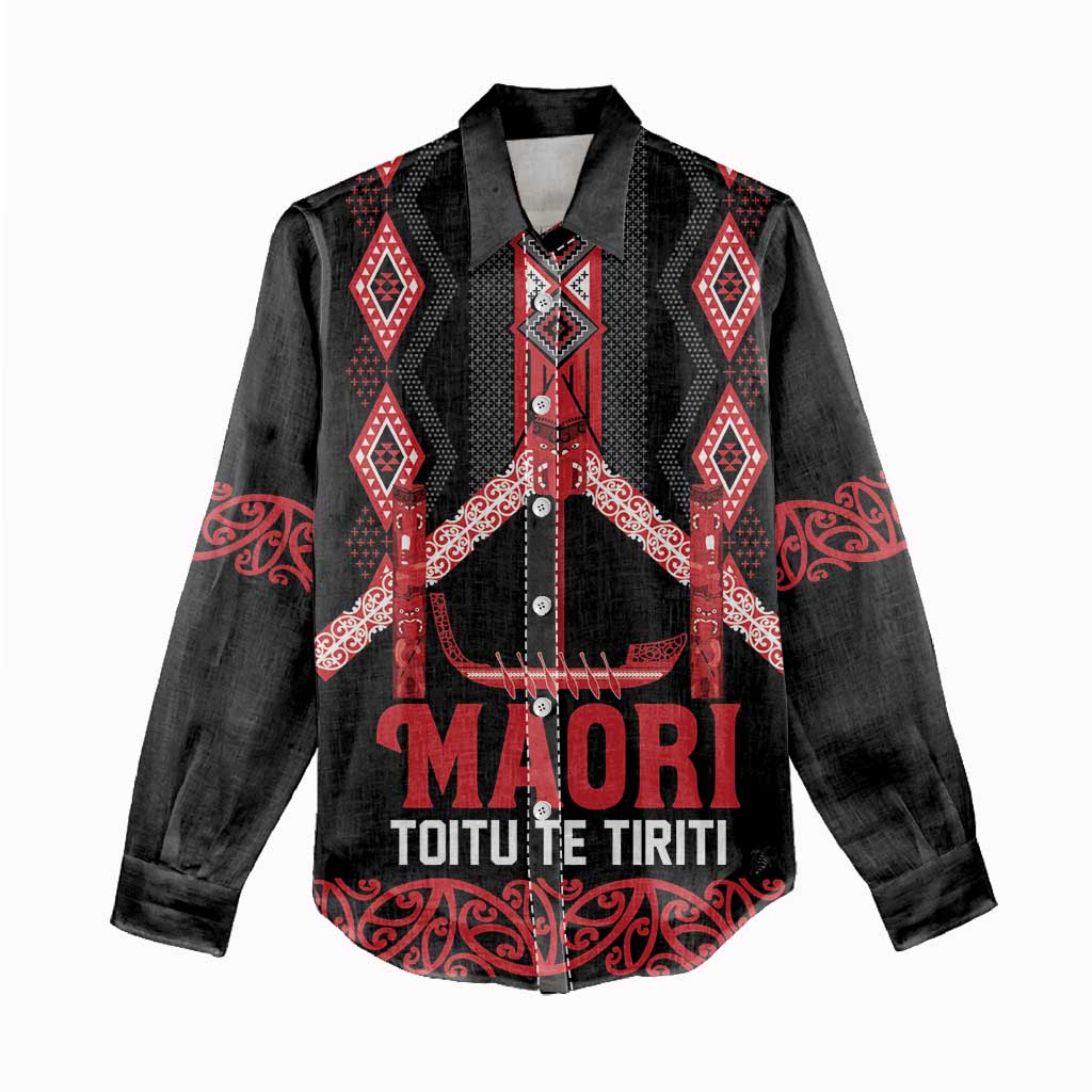 Toitu Te Tiriti Waitangi Women Casual Shirt Black Wharenui House - Polynesian Pride