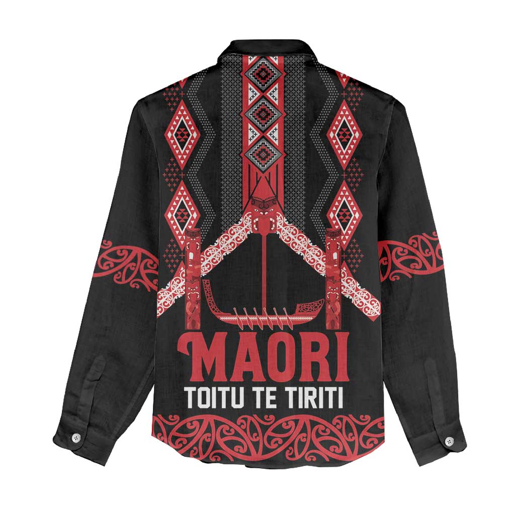Toitu Te Tiriti Waitangi Women Casual Shirt Black Wharenui House - Polynesian Pride