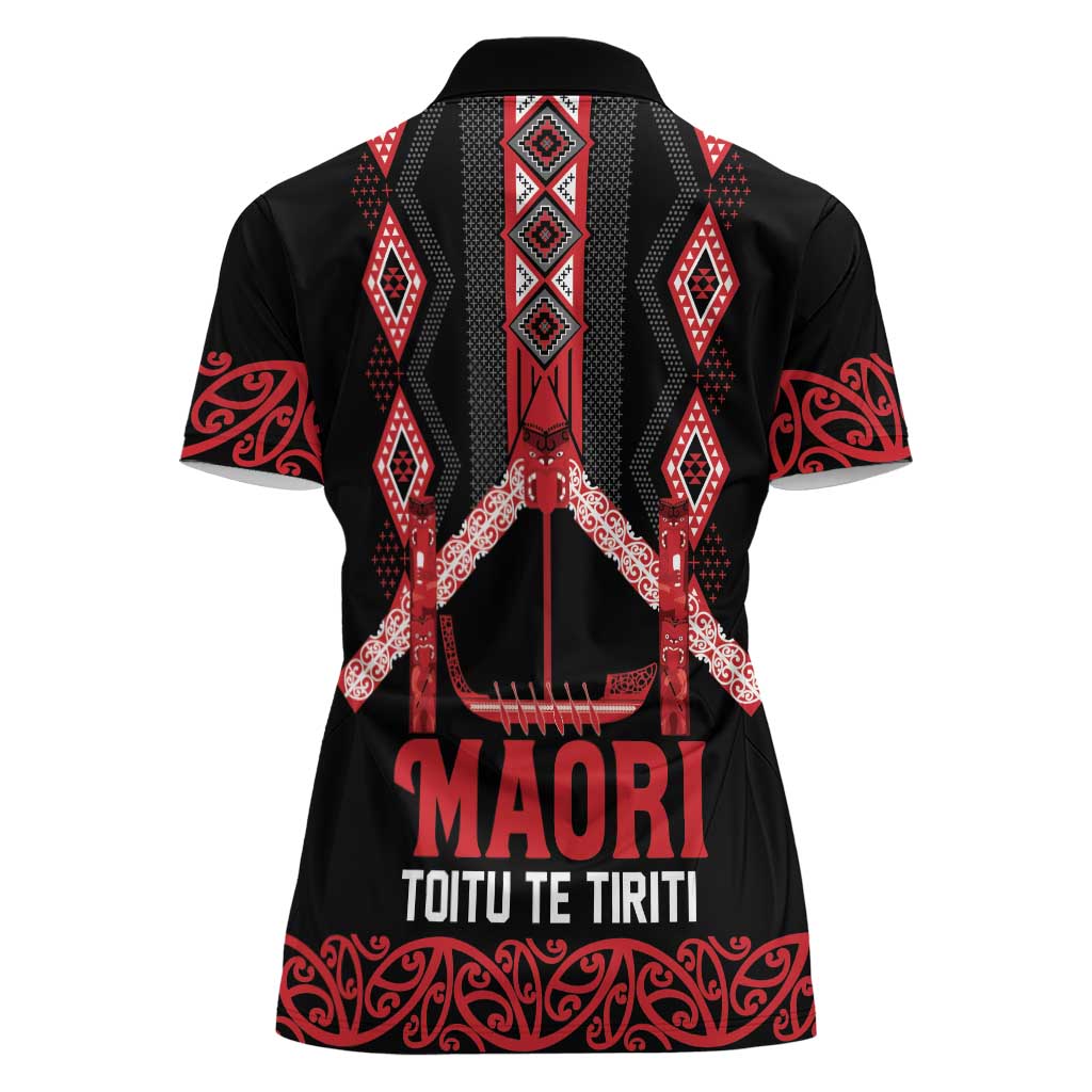 Toitu Te Tiriti Waitangi Women Polo Shirt Black Wharenui House LT9 - Polynesian Pride
