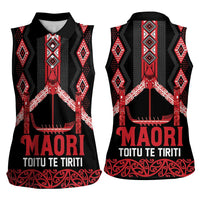 Toitu Te Tiriti Waitangi Women Sleeveless Polo Shirt Black Wharenui House LT9 - Polynesian Pride