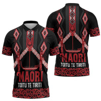 Toitu Te Tiriti Waitangi Zipper Polo Shirt Black Wharenui House LT9 - Polynesian Pride