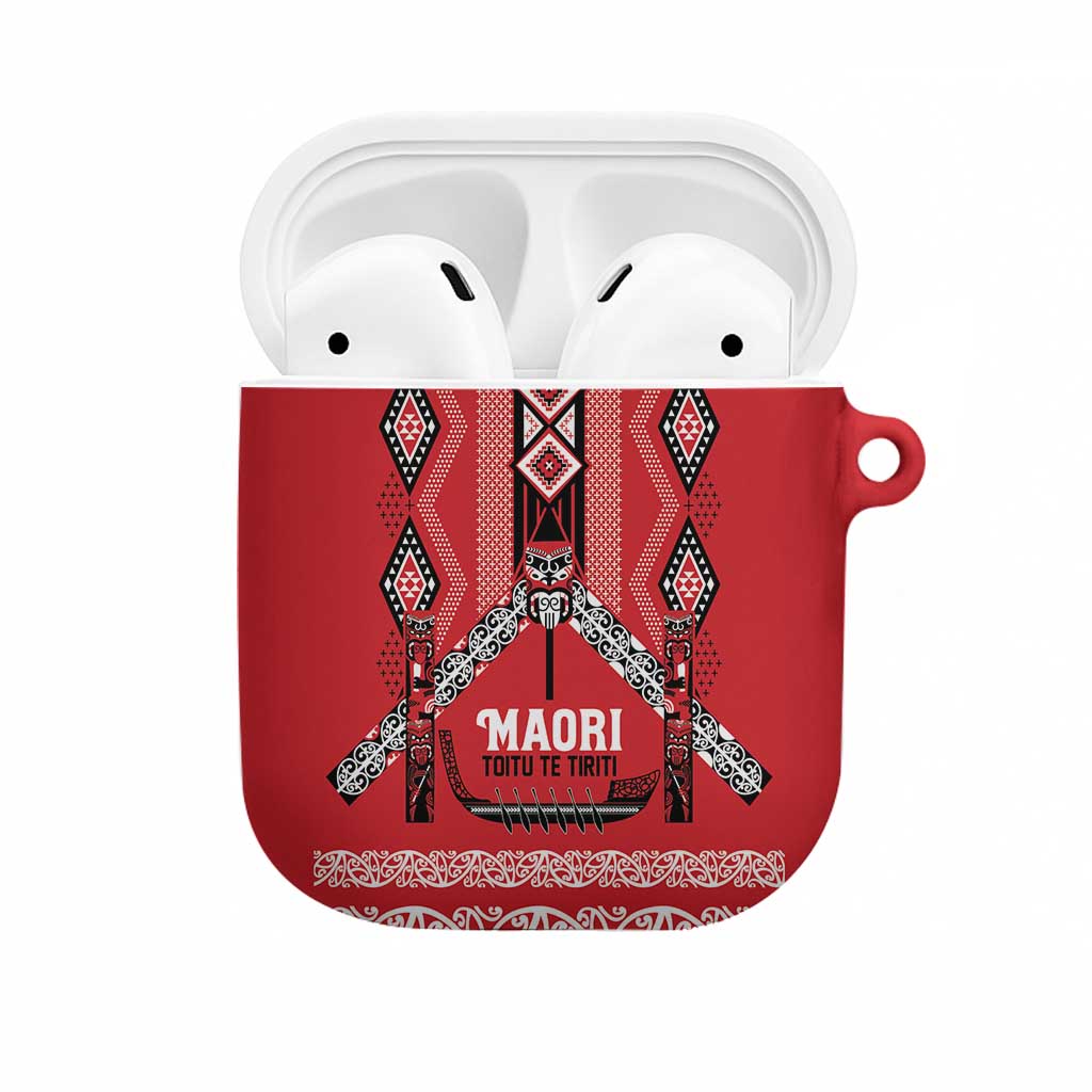 Toitu Te Tiriti Waitangi AirPods Case Red Wharenui House - Polynesian Pride
