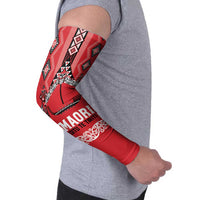 Toitu Te Tiriti Waitangi Arm Sleeves Red Wharenui House LT9 - Polynesian Pride