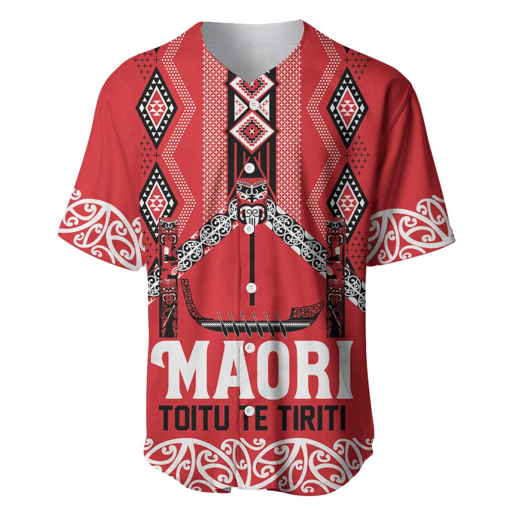 Toitu Te Tiriti Waitangi Baseball Jersey Red Wharenui House LT9 Red - Polynesian Pride