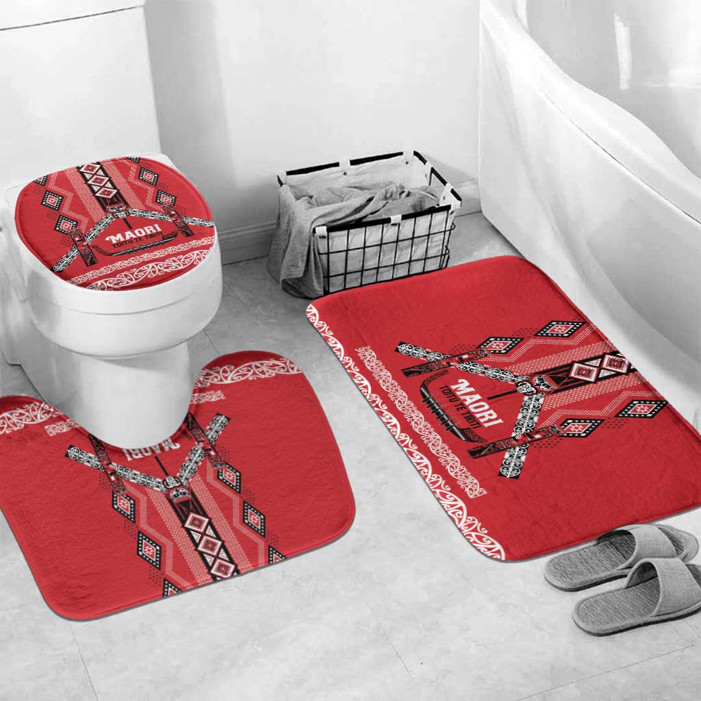 Toitu Te Tiriti Waitangi Bathroom Set Red Wharenui House LT9 Mat Set Only (3 pcs) One Size Red - Polynesian Pride