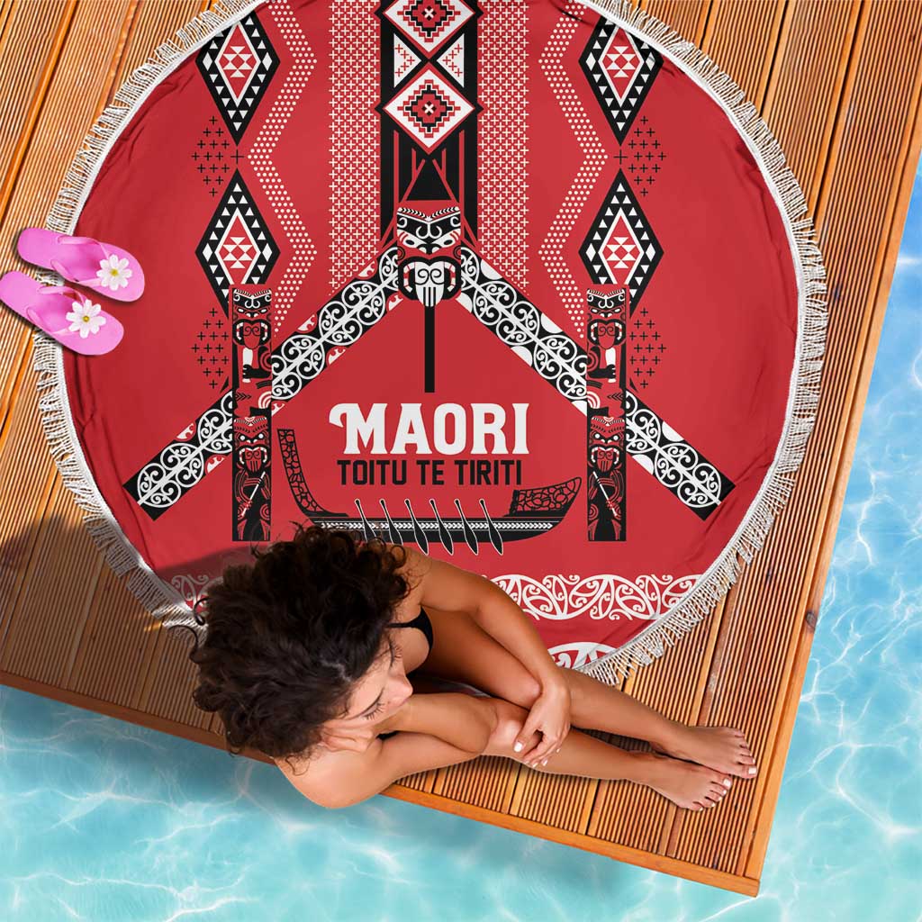 Toitu Te Tiriti Waitangi Beach Blanket Red Wharenui House LT9 - Polynesian Pride