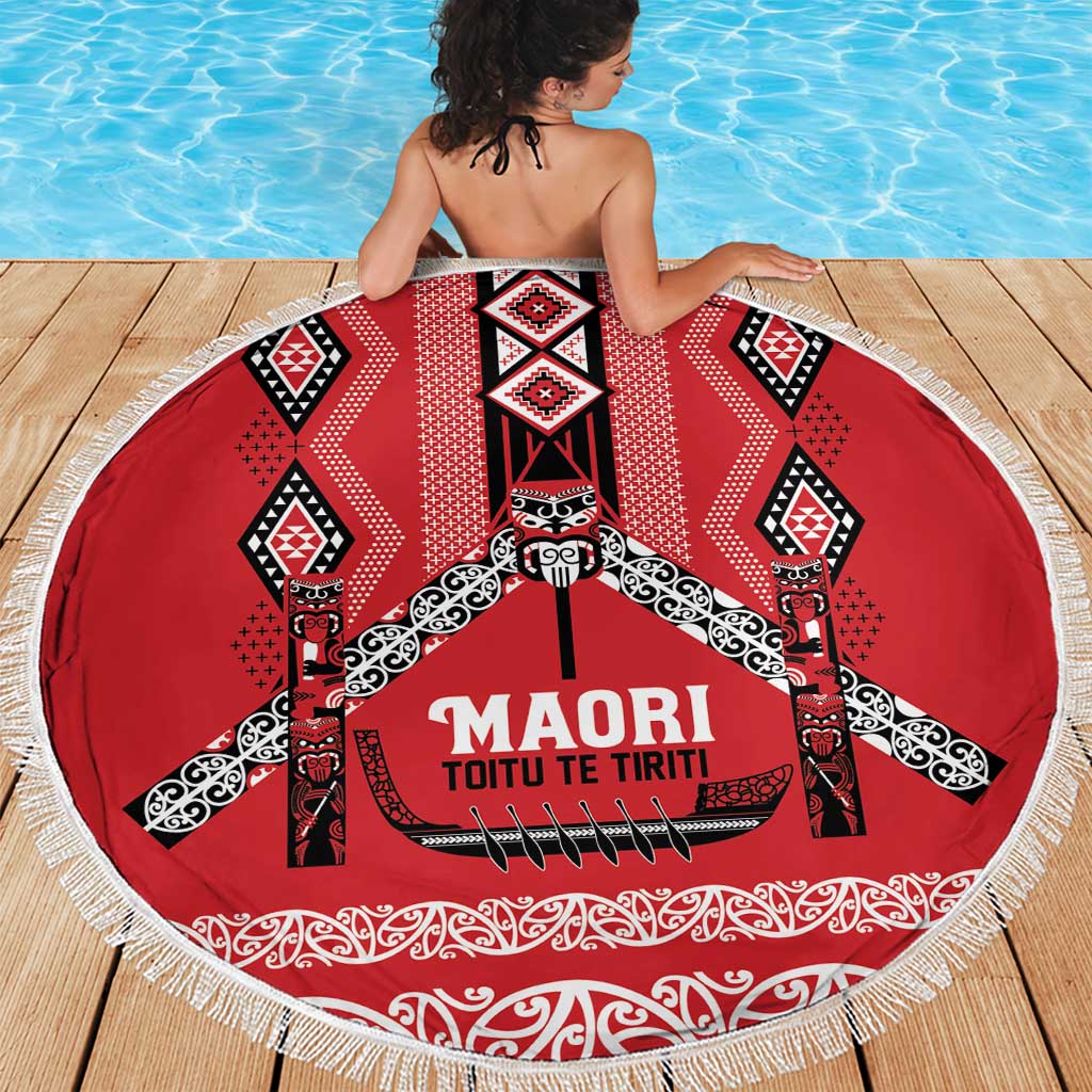 Toitu Te Tiriti Waitangi Beach Blanket Red Wharenui House LT9 - Polynesian Pride