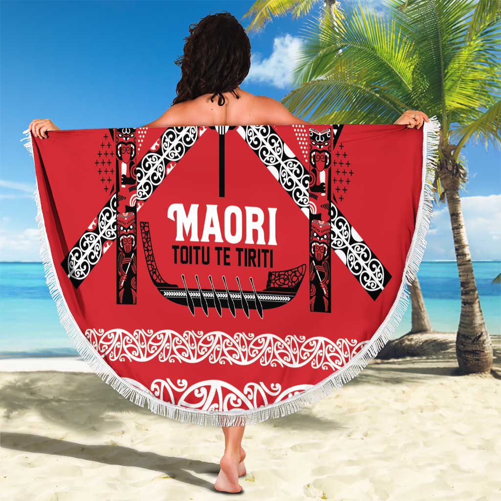Toitu Te Tiriti Waitangi Beach Blanket Red Wharenui House LT9 - Polynesian Pride