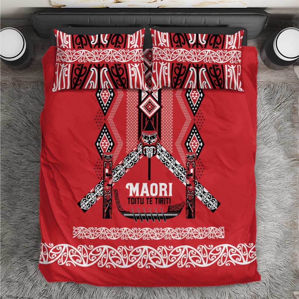 Toitu Te Tiriti Waitangi Bedding Set Red Wharenui House - Polynesian Pride