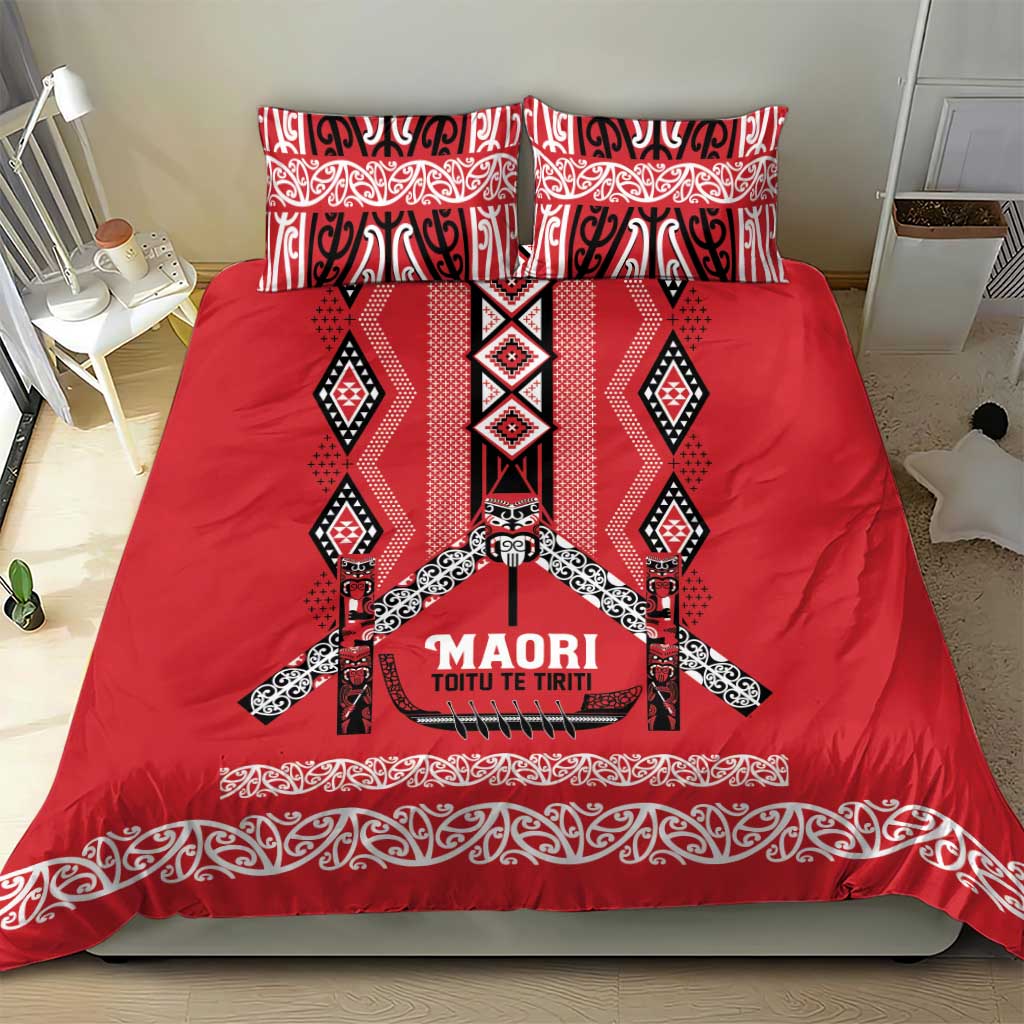 Toitu Te Tiriti Waitangi Bedding Set Red Wharenui House - Polynesian Pride