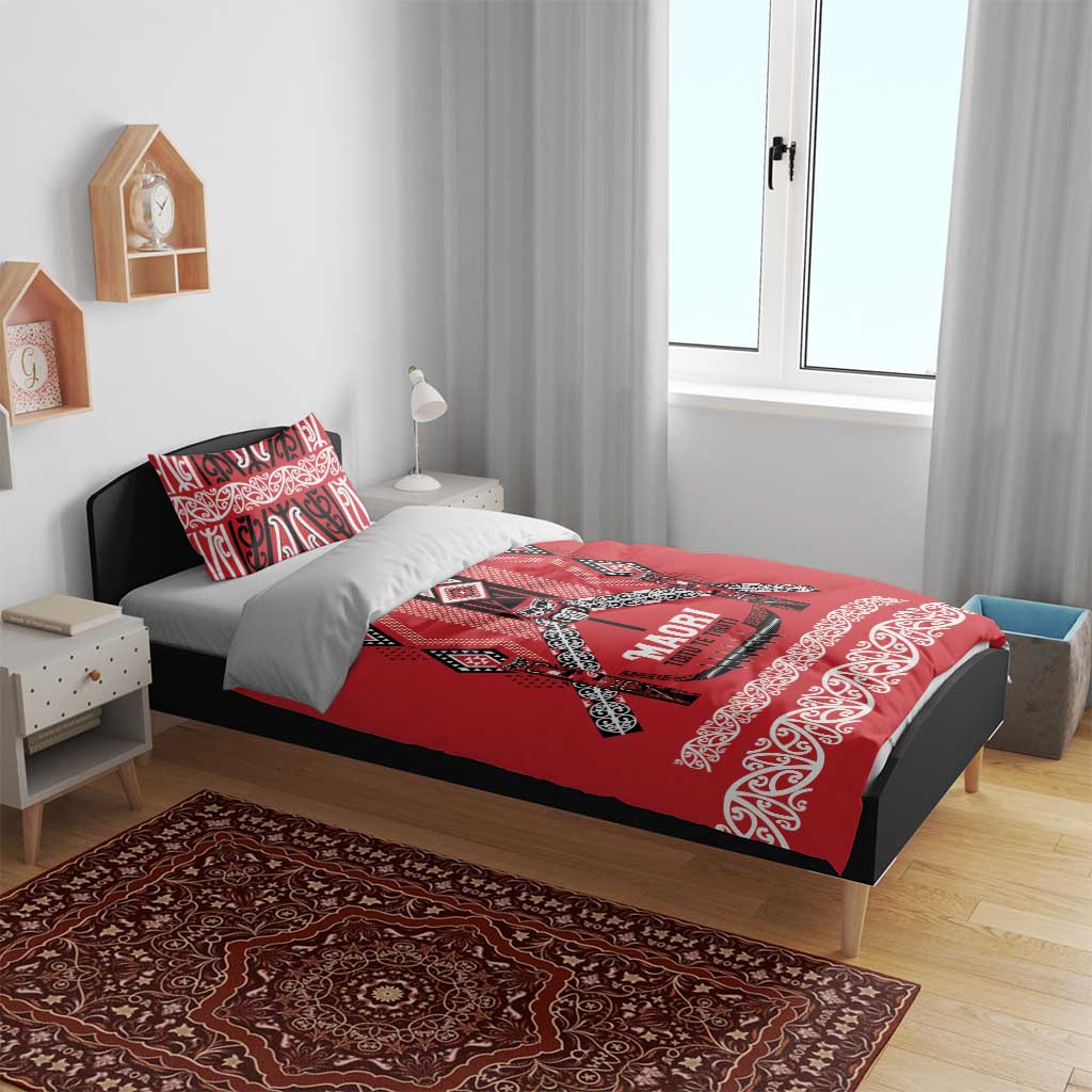 Toitu Te Tiriti Waitangi Bedding Set Red Wharenui House - Polynesian Pride