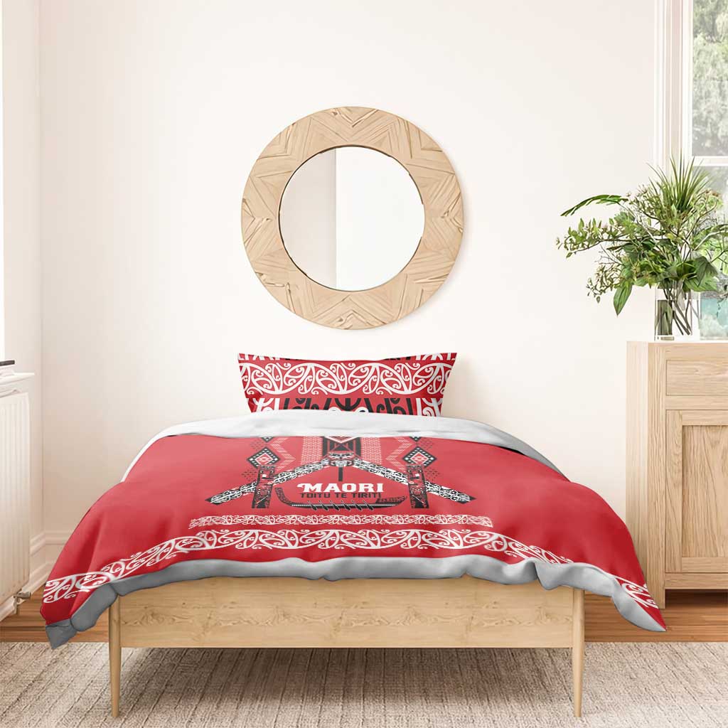 Toitu Te Tiriti Waitangi Bedding Set Red Wharenui House - Polynesian Pride