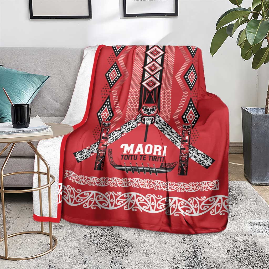 Toitu Te Tiriti Waitangi Blanket Red Wharenui House - Polynesian Pride