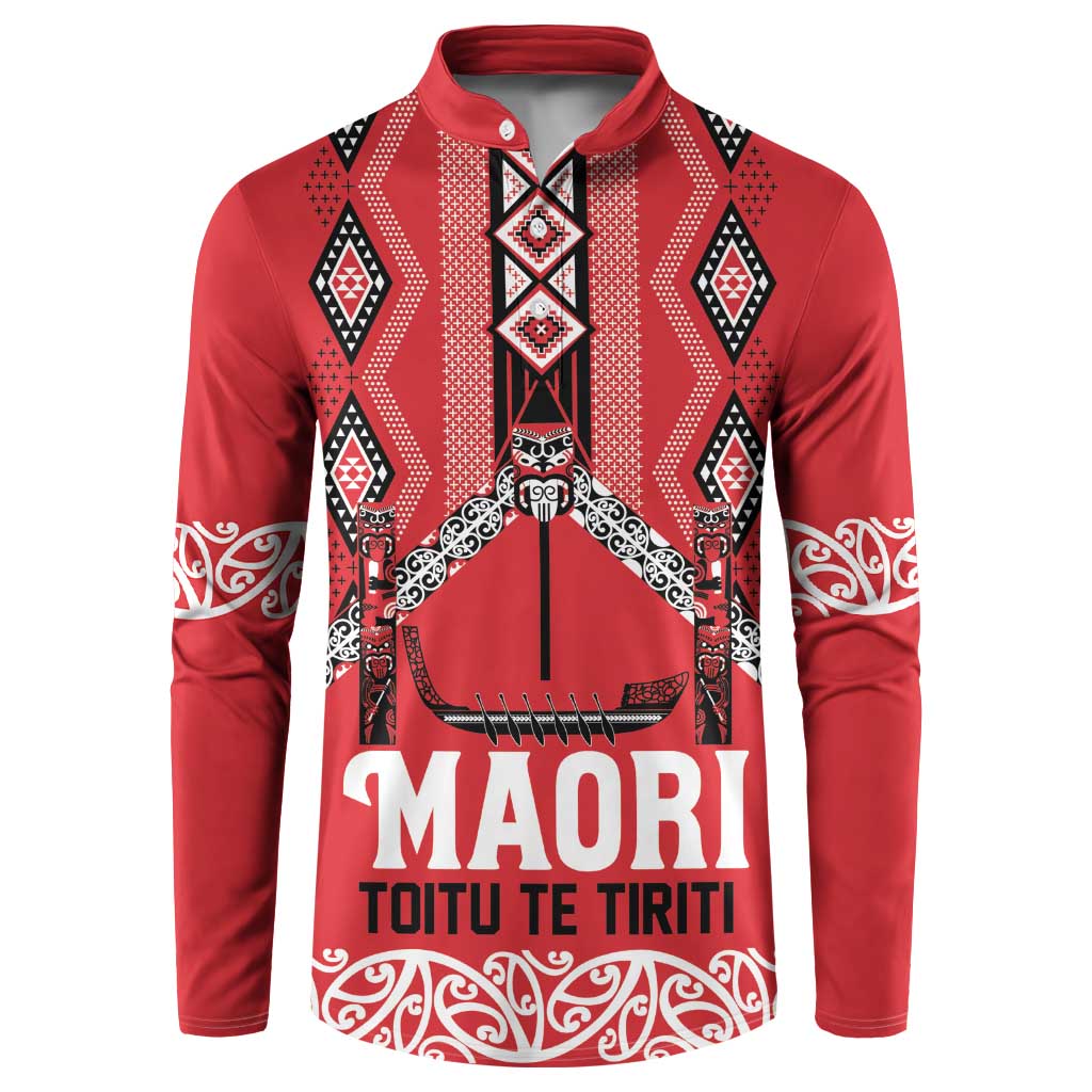Toitu Te Tiriti Waitangi Button Sweatshirt Red Wharenui House - Polynesian Pride