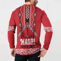 Toitu Te Tiriti Waitangi Button Sweatshirt Red Wharenui House - Polynesian Pride