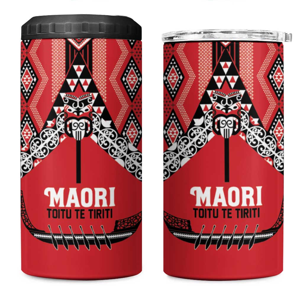 Toitu Te Tiriti Waitangi 4 in 1 Can Cooler Tumbler Red Wharenui House LT9 One Size: 16 oz Red - Polynesian Pride