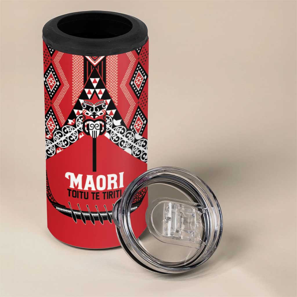 Toitu Te Tiriti Waitangi 4 in 1 Can Cooler Tumbler Red Wharenui House LT9 - Polynesian Pride