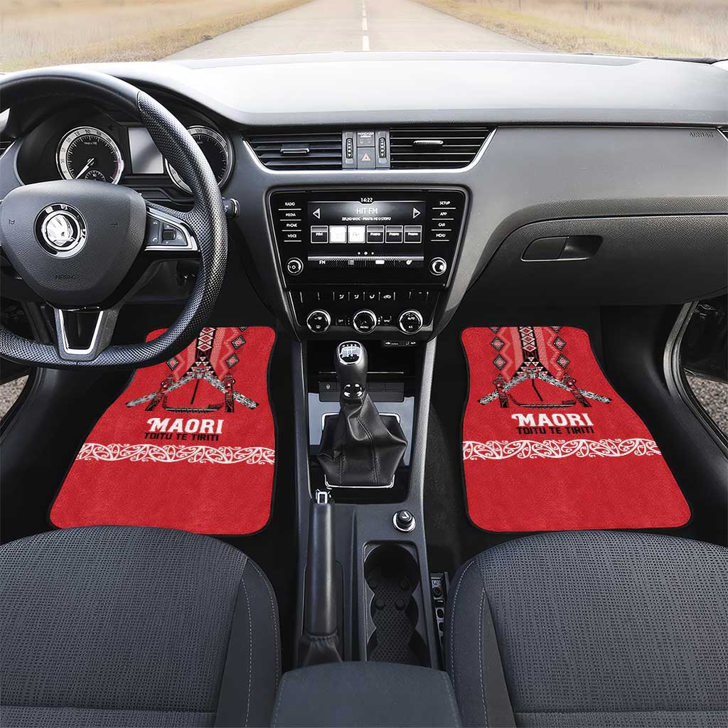Toitu Te Tiriti Waitangi Car Mats Red Wharenui House LT9 Set 2pcs - Front Red - Polynesian Pride