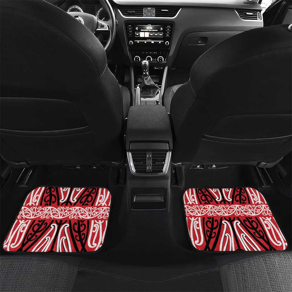 Toitu Te Tiriti Waitangi Car Mats Red Wharenui House LT9 Set 2pcs - Back Red - Polynesian Pride
