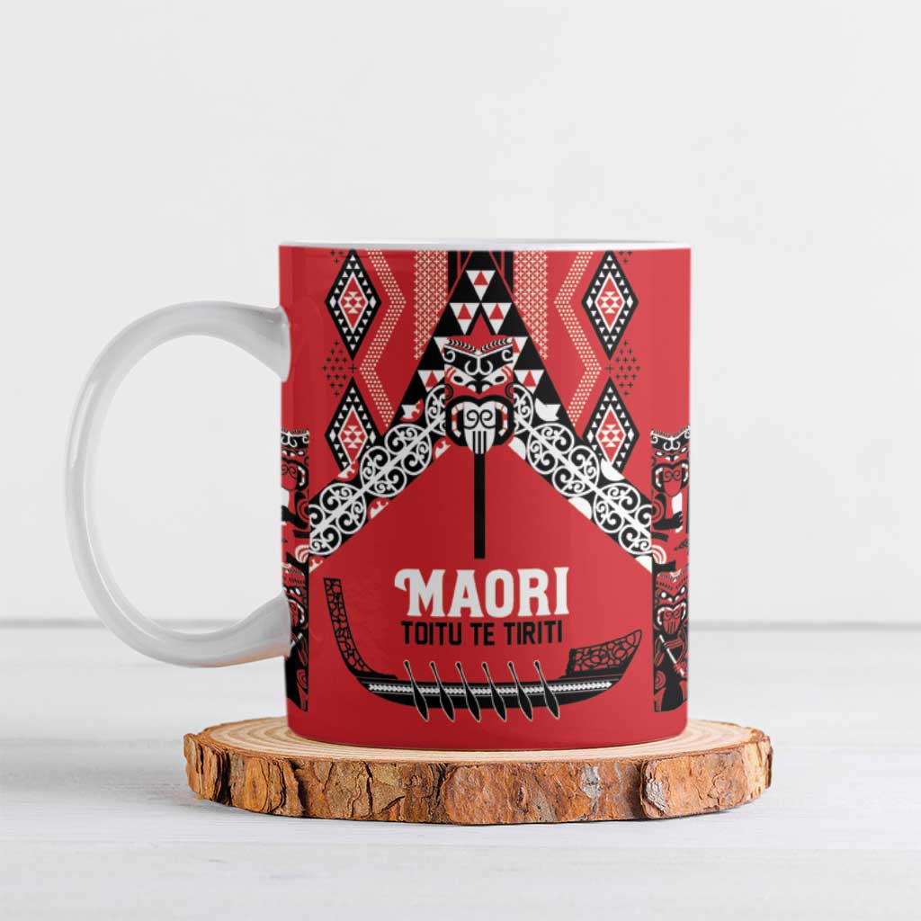Toitu Te Tiriti Waitangi Ceramic Mug Red Wharenui House - Polynesian Pride