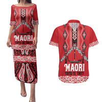 Toitu Te Tiriti Waitangi Couples Matching Puletasi and Hawaiian Shirt Red Wharenui House LT9 Red - Polynesian Pride