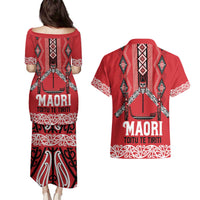 Toitu Te Tiriti Waitangi Couples Matching Puletasi and Hawaiian Shirt Red Wharenui House LT9 - Polynesian Pride