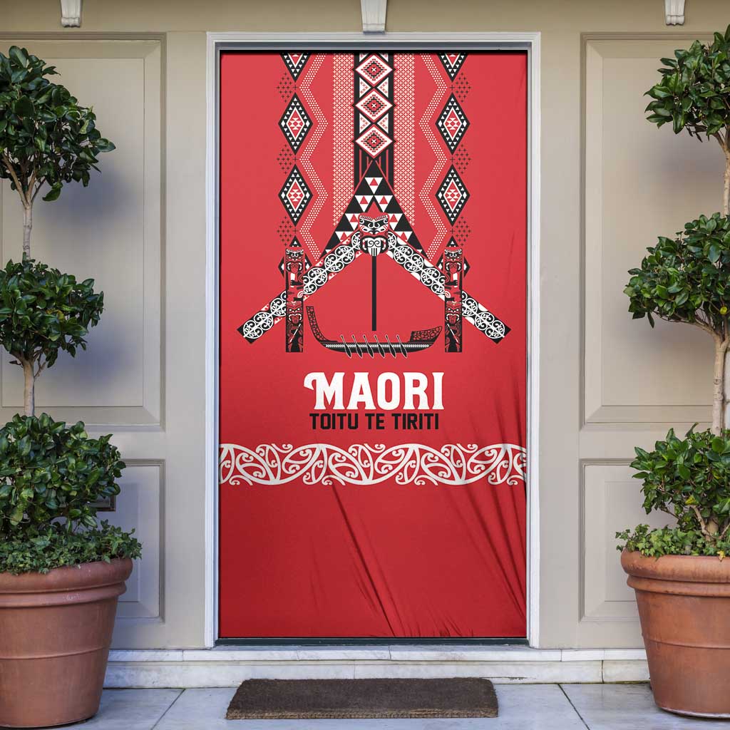 Toitu Te Tiriti Waitangi Door Cover Red Wharenui House LT9 Red - Polynesian Pride