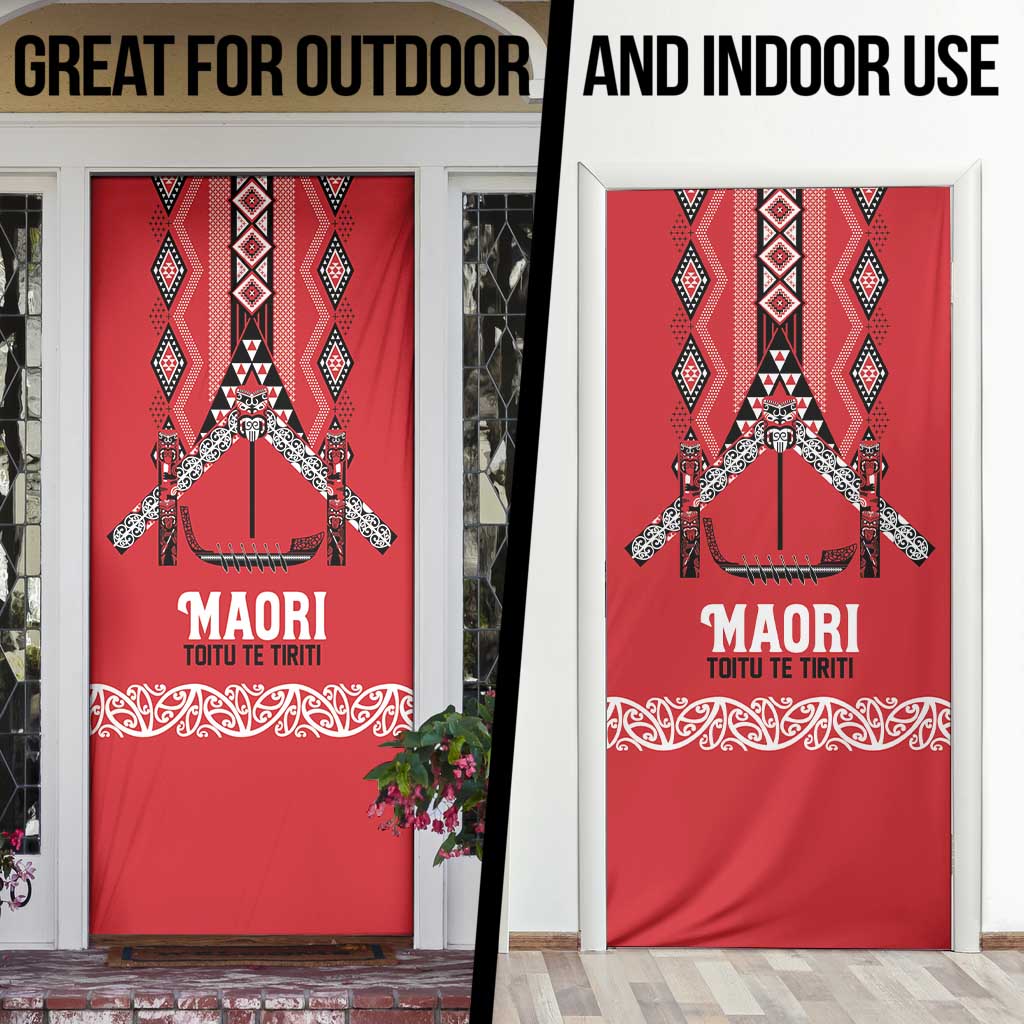 Toitu Te Tiriti Waitangi Door Cover Red Wharenui House LT9 - Polynesian Pride