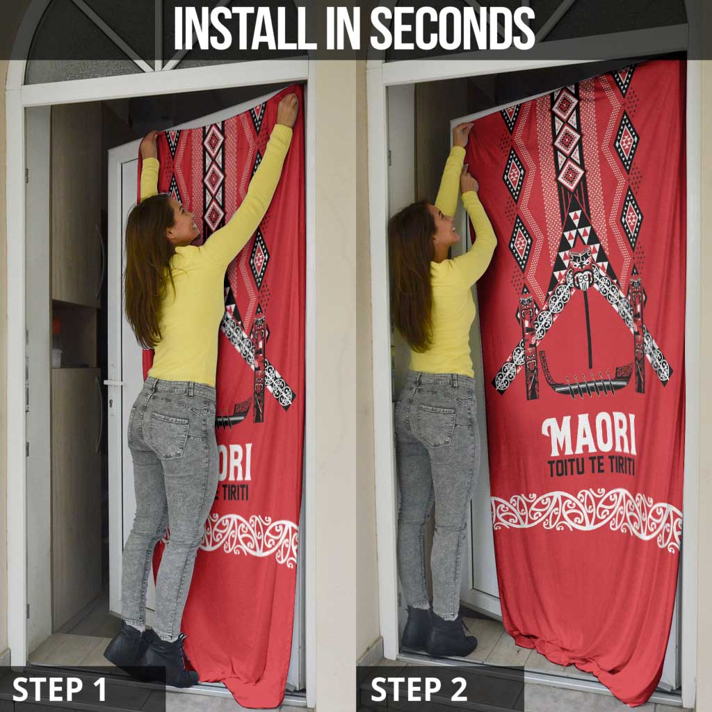 Toitu Te Tiriti Waitangi Door Cover Red Wharenui House LT9 - Polynesian Pride