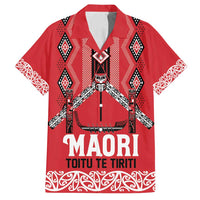 Toitu Te Tiriti Waitangi Family Matching Long Sleeve Bodycon Dress and Hawaiian Shirt Red Wharenui House LT9 Dad's Shirt - Short Sleeve Red - Polynesian Pride