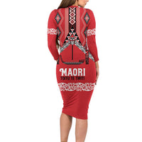 Toitu Te Tiriti Waitangi Family Matching Long Sleeve Bodycon Dress and Hawaiian Shirt Red Wharenui House LT9 - Polynesian Pride