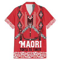 Toitu Te Tiriti Waitangi Family Matching Mermaid Dress and Hawaiian Shirt Red Wharenui House LT9 Dad's Shirt - Short Sleeve Red - Polynesian Pride