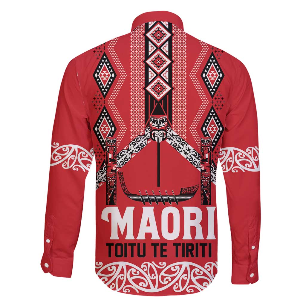 Toitu Te Tiriti Waitangi Family Matching Off Shoulder Maxi Dress and Hawaiian Shirt Red Wharenui House LT9 - Polynesian Pride