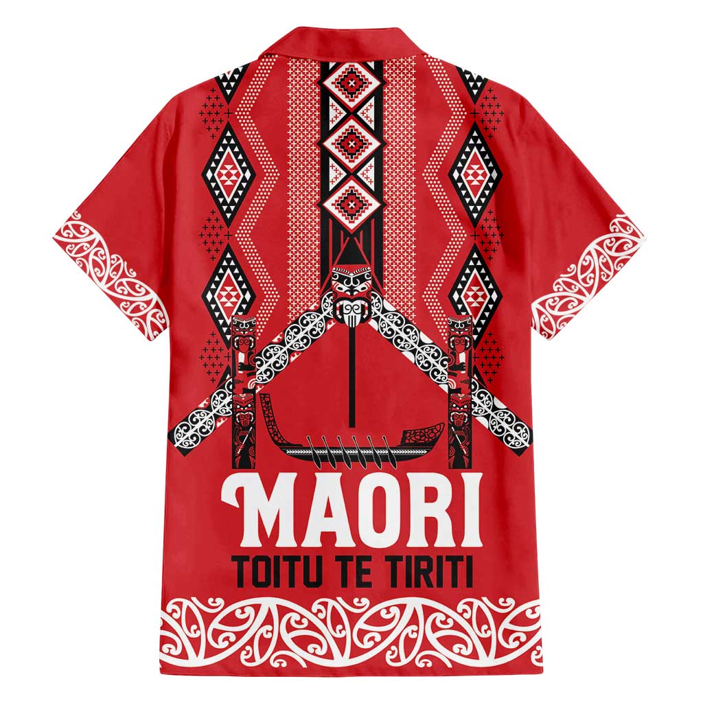 Toitu Te Tiriti Waitangi Family Matching Off Shoulder Short Dress and Hawaiian Shirt Red Wharenui House LT9 - Polynesian Pride