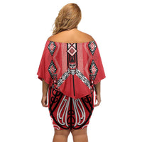 Toitu Te Tiriti Waitangi Family Matching Off Shoulder Short Dress and Hawaiian Shirt Red Wharenui House LT9 - Polynesian Pride