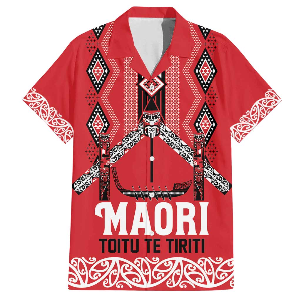 Toitu Te Tiriti Waitangi Family Matching Puletasi and Hawaiian Shirt Red Wharenui House LT9 Dad's Shirt - Short Sleeve Red - Polynesian Pride