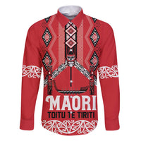 Toitu Te Tiriti Waitangi Family Matching Puletasi and Hawaiian Shirt Red Wharenui House LT9 Dad's Shirt - Long Sleeve Red - Polynesian Pride