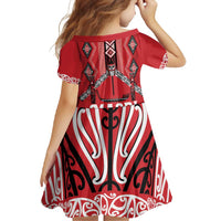 Toitu Te Tiriti Waitangi Family Matching Short Sleeve Bodycon Dress and Hawaiian Shirt Red Wharenui House LT9 - Polynesian Pride