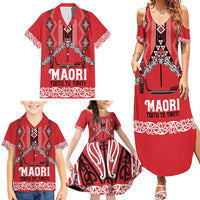 Toitu Te Tiriti Waitangi Family Matching Summer Maxi Dress and Hawaiian Shirt Red Wharenui House LT9 - Polynesian Pride