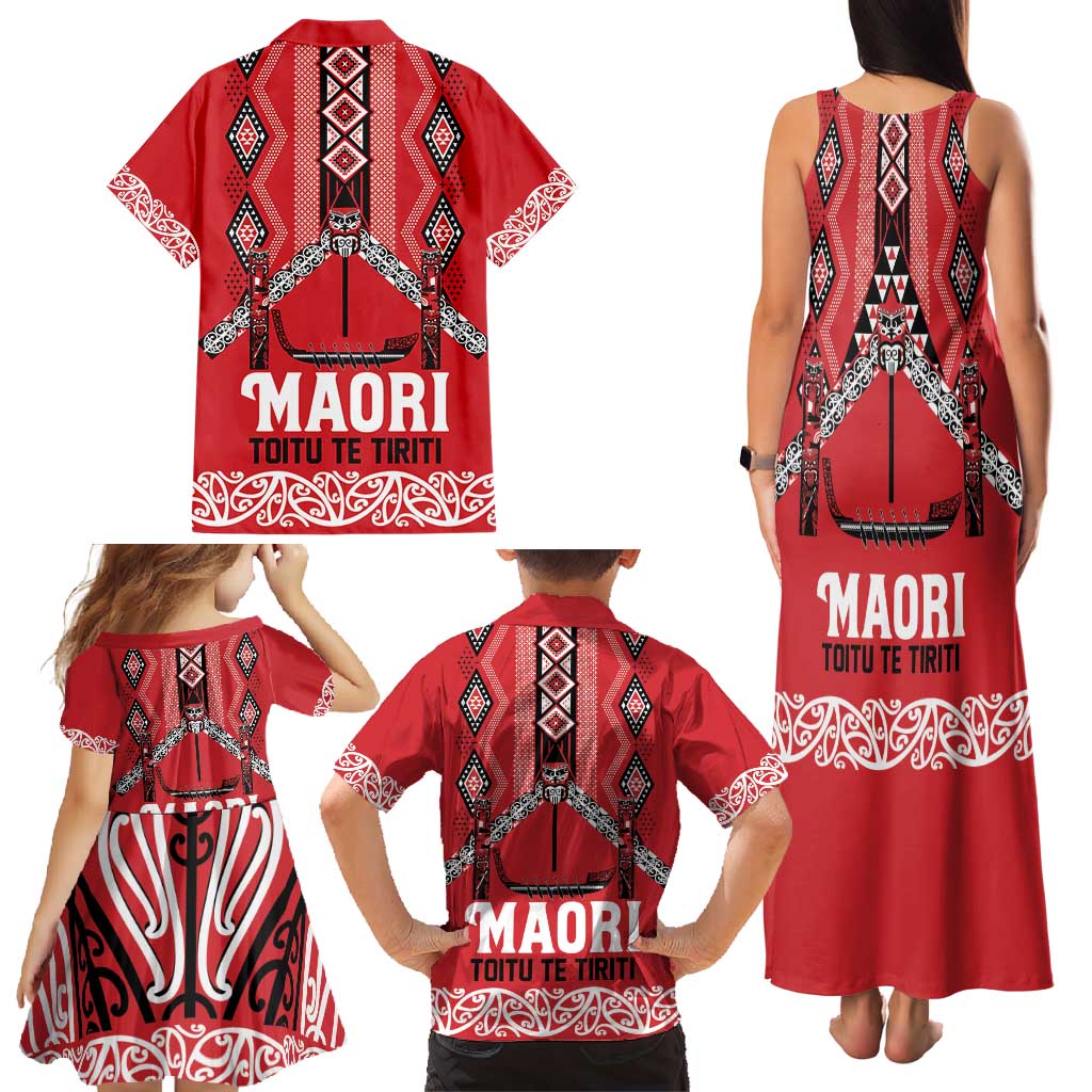 Toitu Te Tiriti Waitangi Family Matching Tank Maxi Dress and Hawaiian Shirt Red Wharenui House LT9 - Polynesian Pride